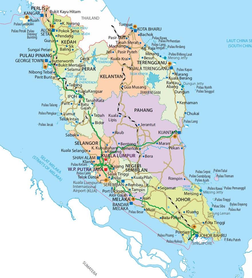 penisular Malayziya xəritə